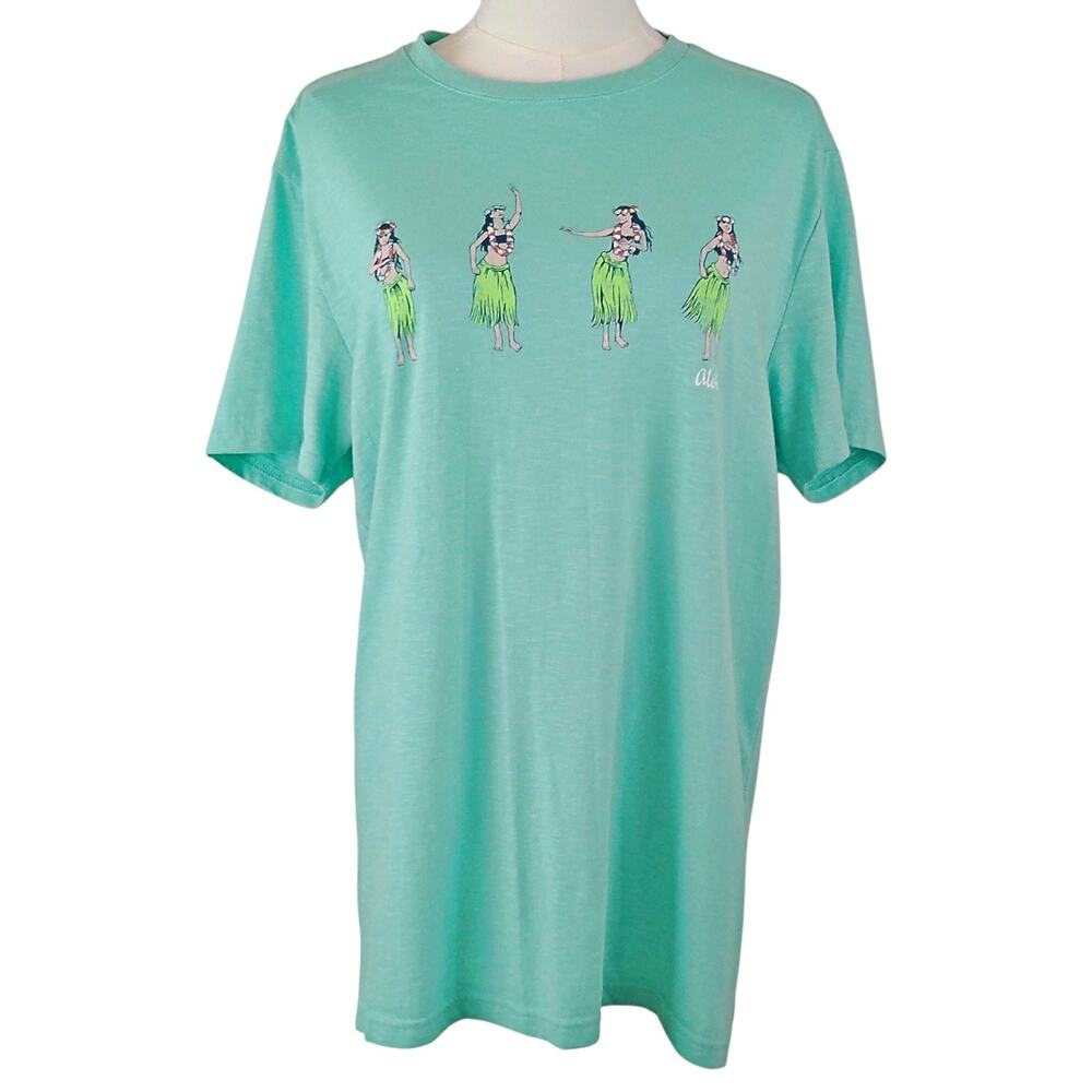 Chip & Pepper California Hula Girls Hawaiian Aloha T-shirt Mint Green Unisex MED